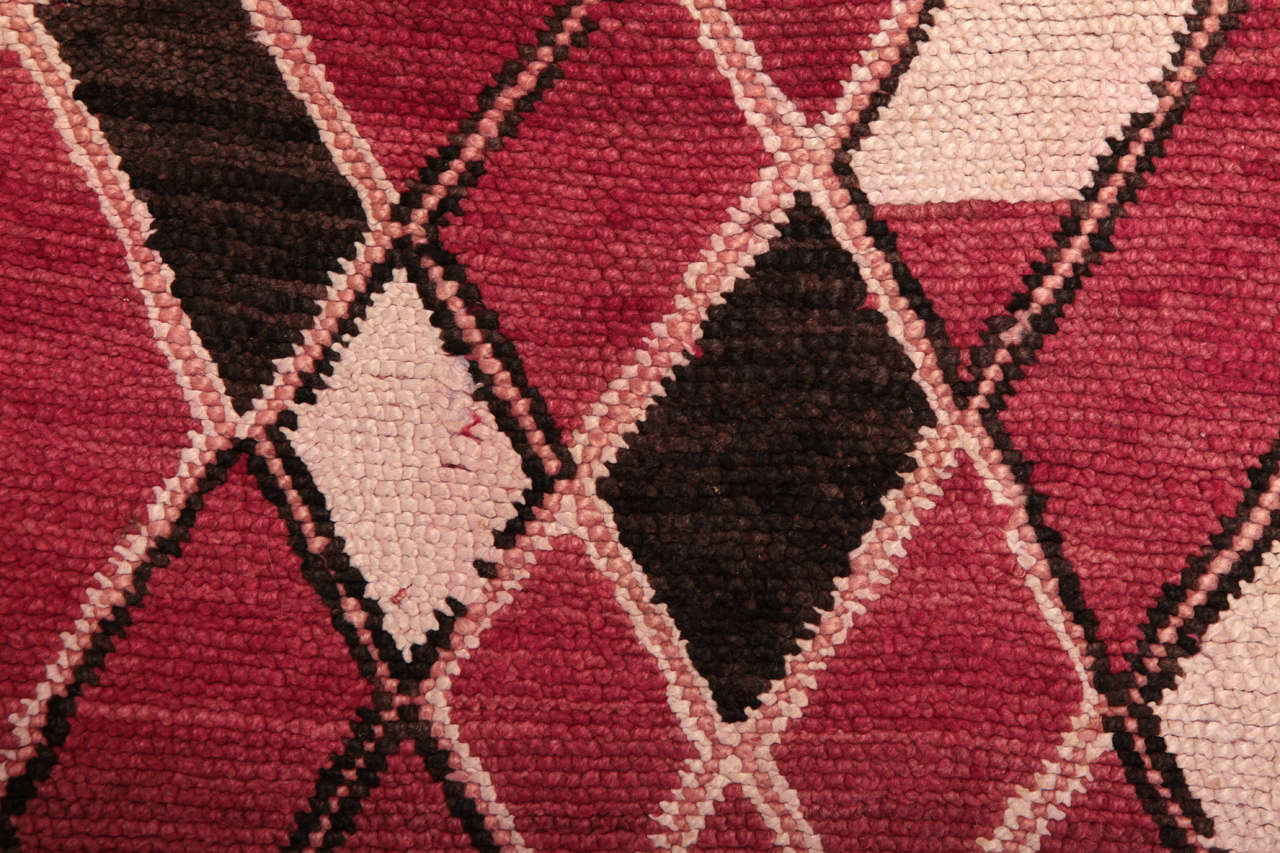 Hand-Knotted Vintage Moroccan Berber Abstract Geometric Wool Rug, 1940's For Sale