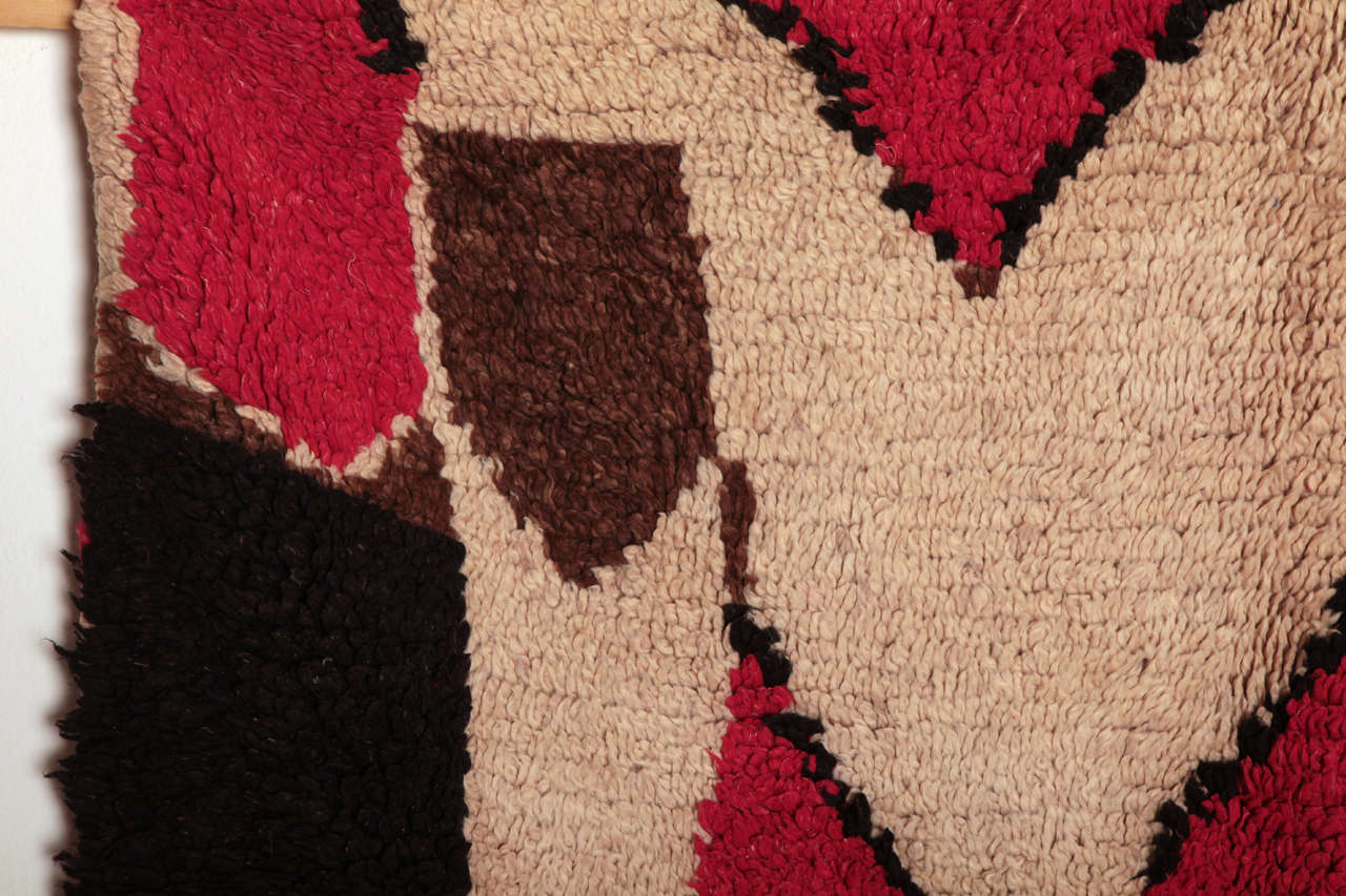 Hand-Knotted Primitive and Modernist Wool Berber Rug from Azilal