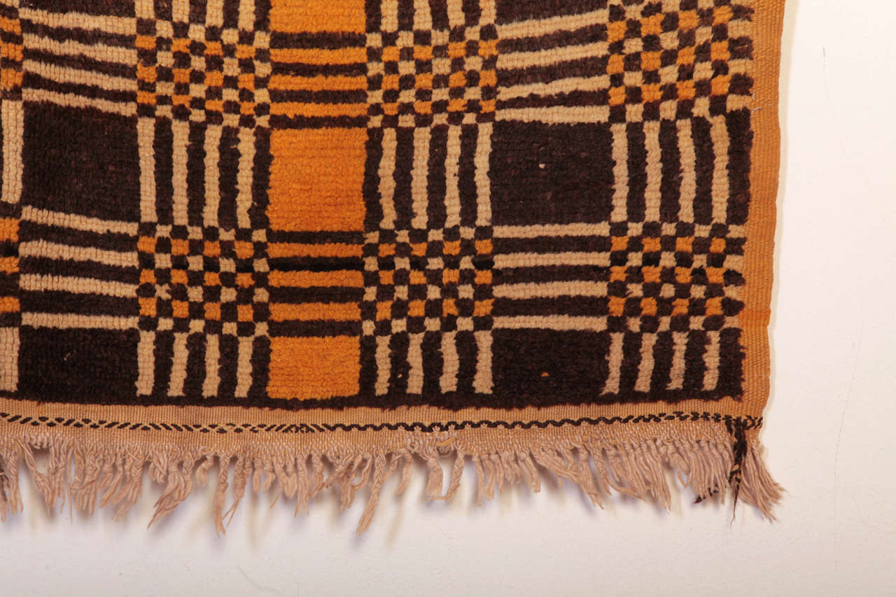 Tapis Marocain Vintage Berbère - Laine Tissée Main 3.8x7.5 Pieds, Multicolore, Style Boho Art Déco, En Super état