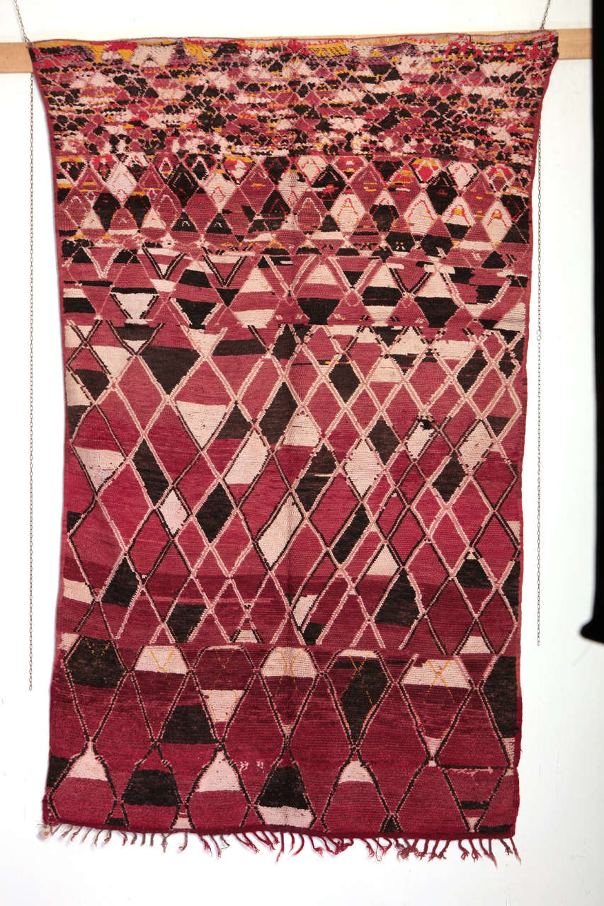 Vintage Moroccan Abstract Geometric Wool Rug, 1940's For Sale at 1stdibs