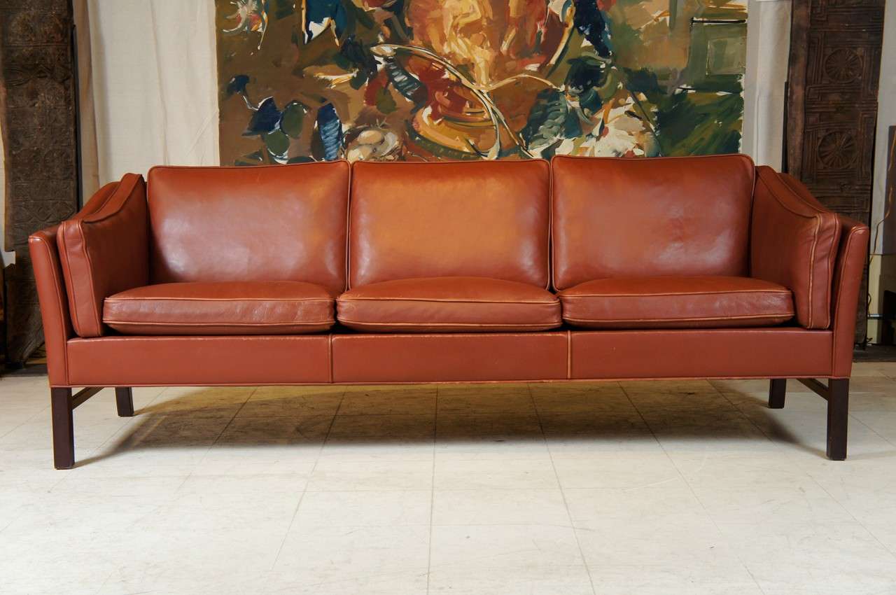 Danish Modern Leather Sofa In Good Condition In Hudson, NY
