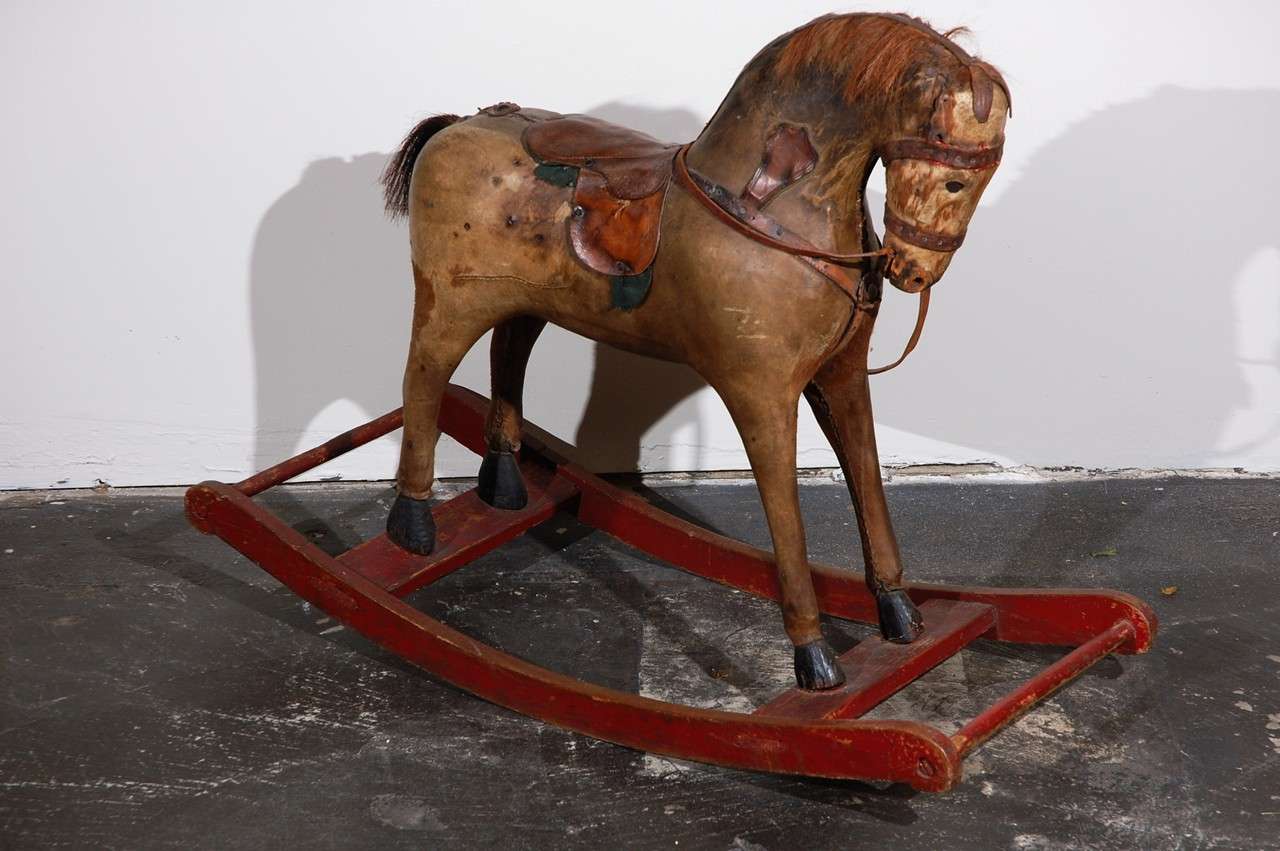 American Continental Leather and Horse Hair Rocking Horse For Sale