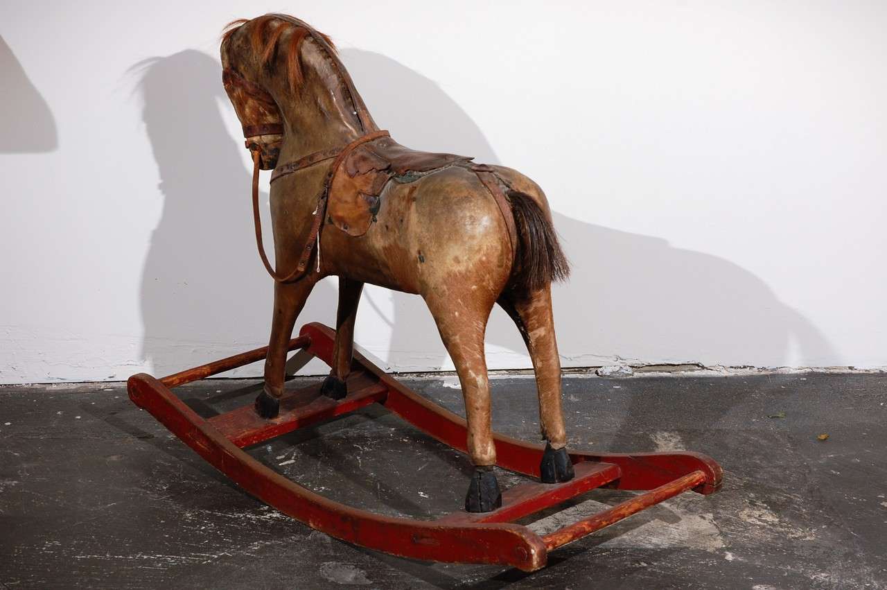 Continental Leather and Horse Hair Rocking Horse For Sale 5