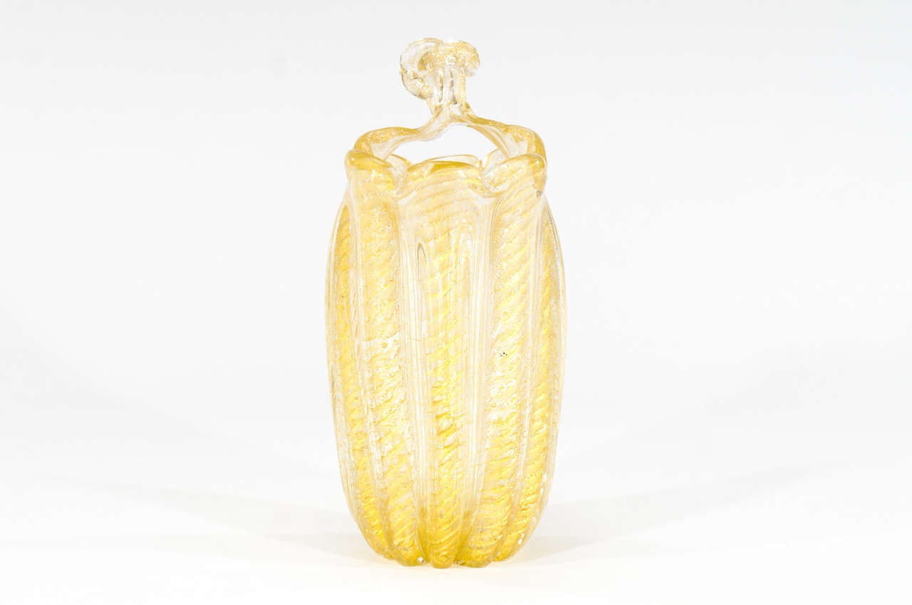 This isn't your typical gold infused vase-a beautiful example by Barovier and Toso, designed by Ercole Barovier it is made in the 