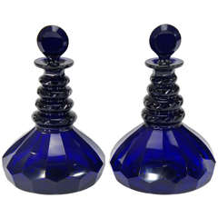 Pair of Hand Blown Cobalt Crystal "Ship Decanters"
