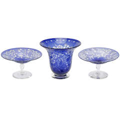 Stevens and Williams Overlay Cut to Clear 3 Piece Centerpiece Set