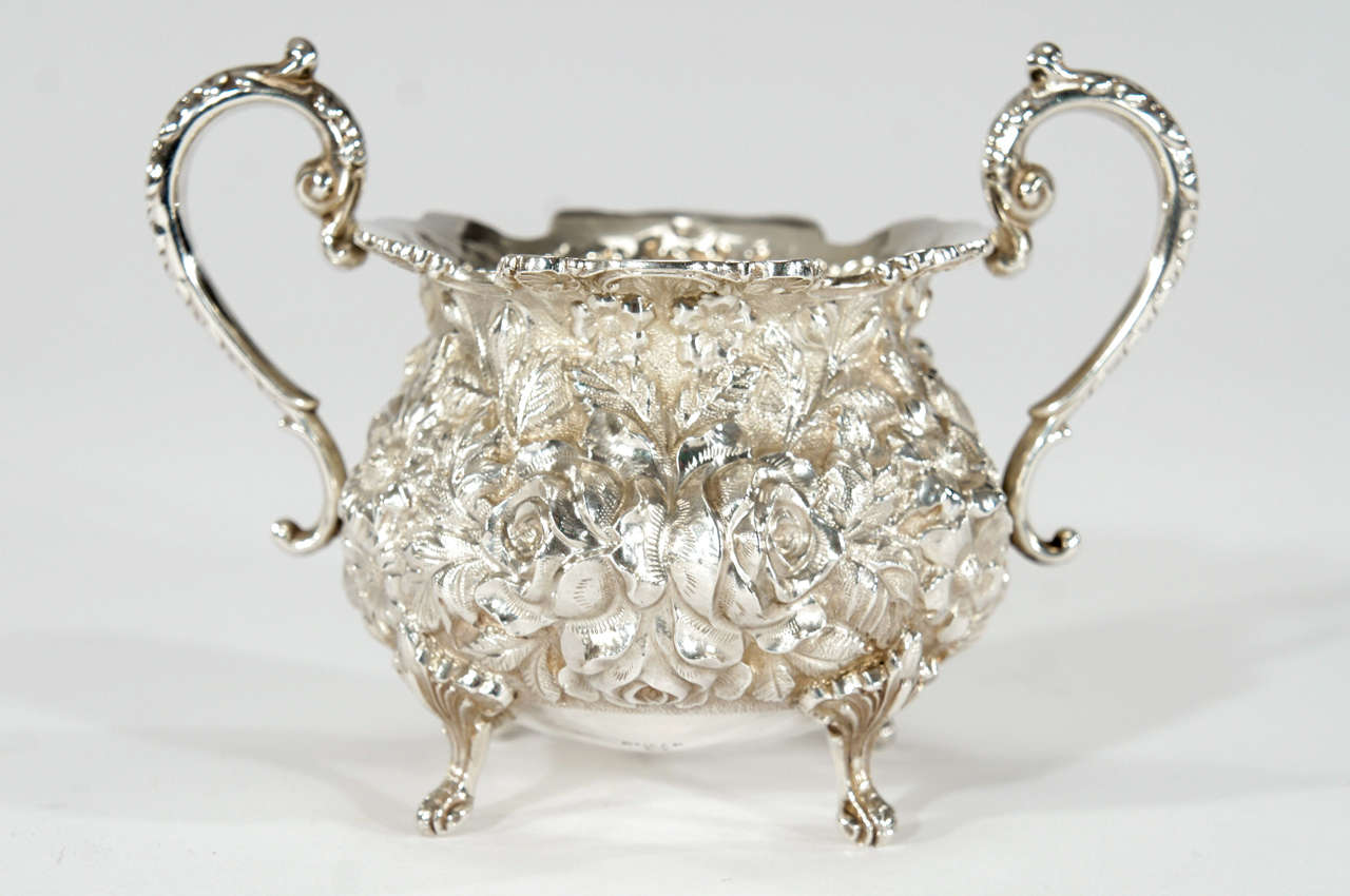 3 Piece Steiff Repousse Sterling Silver Coffee Service In Excellent Condition In Great Barrington, MA