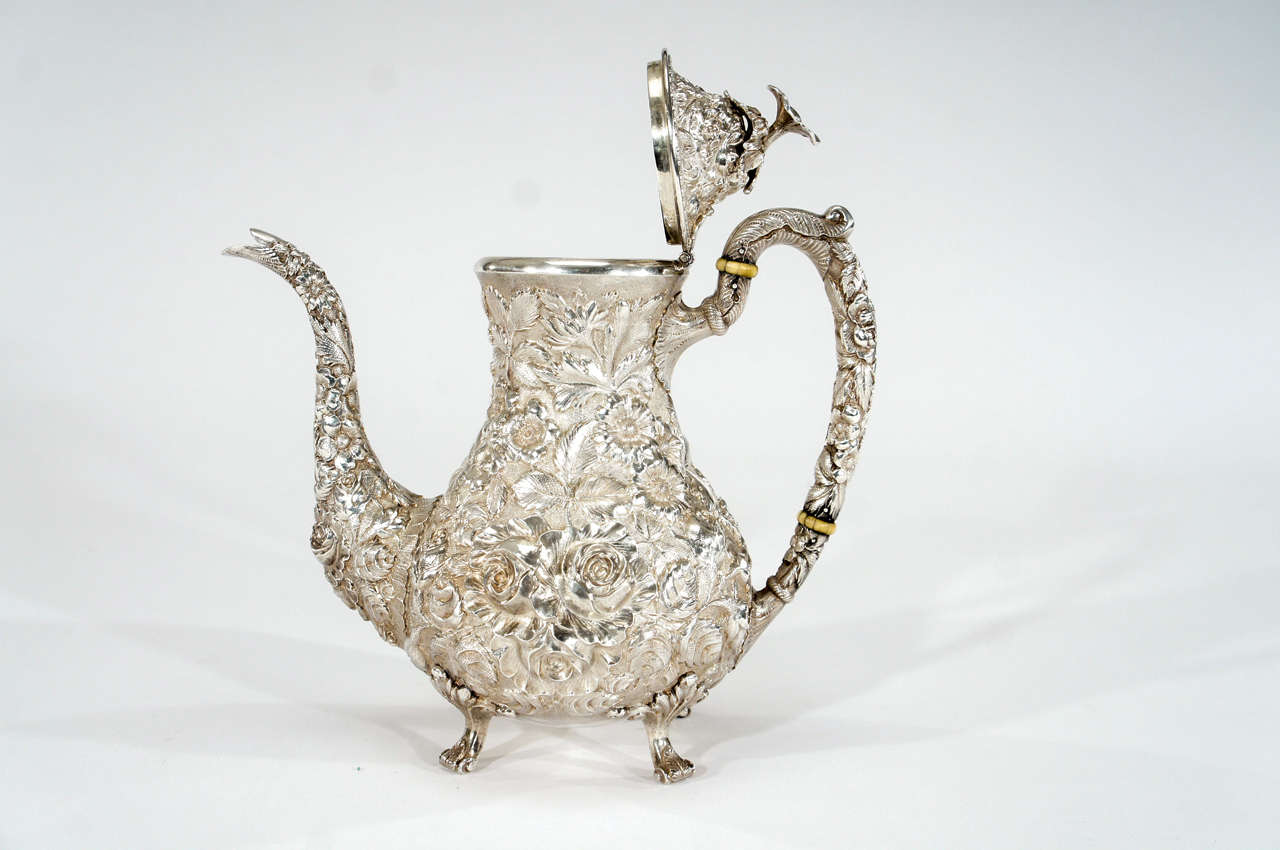 20th Century 3 Piece Steiff Repousse Sterling Silver Coffee Service