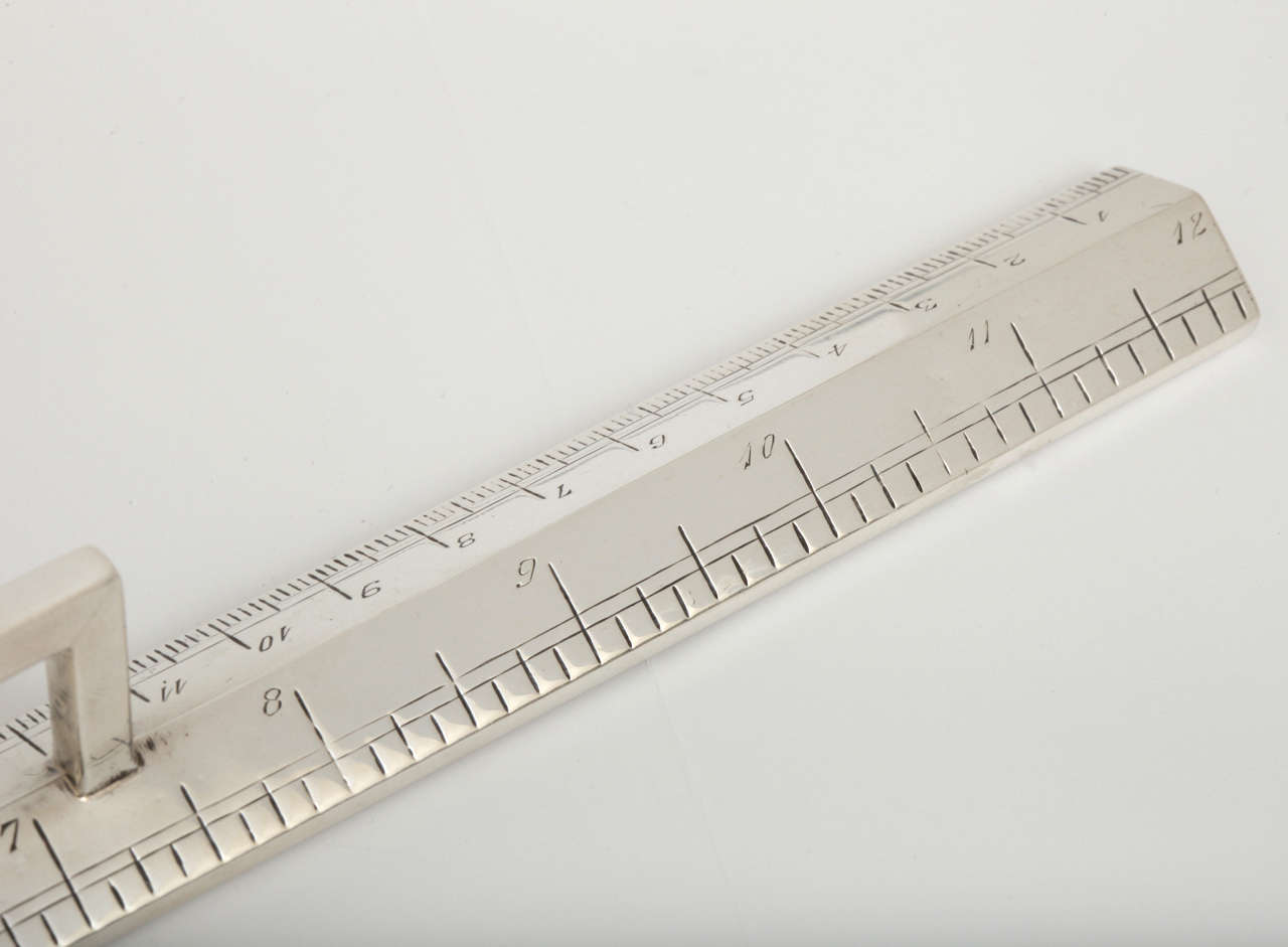 English Sterling Silver Draftsman's Ruler with Handle In Excellent Condition In New York, NY