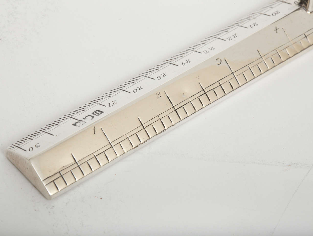 20th Century English Sterling Silver Draftsman's Ruler with Handle