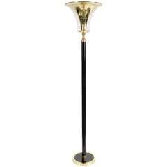 Art Deco Brass &  Enamel Torchiere with Lucite Accents