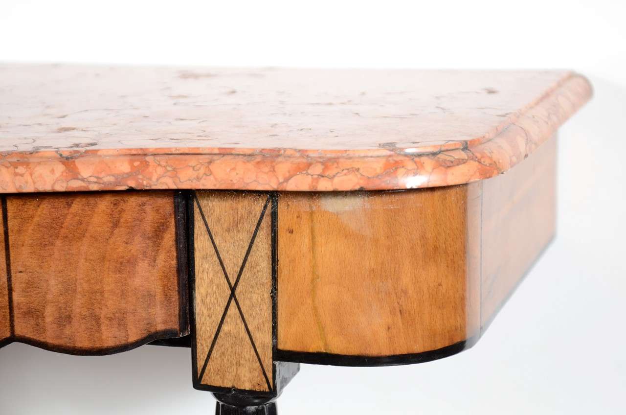 Mid-20th Century Art Deco Exotic Marble Top Console Table In The Manner of Ruhlmann