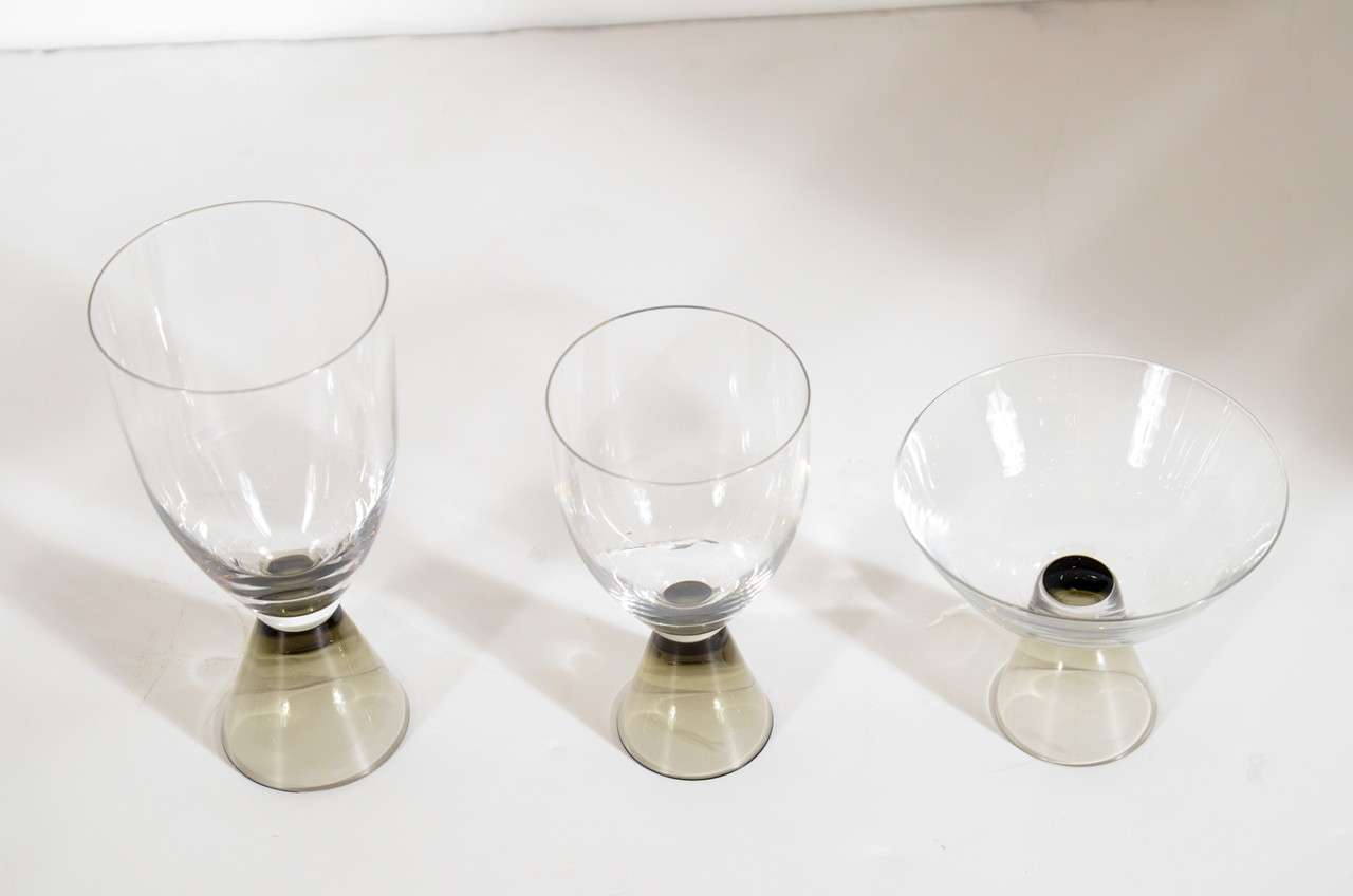 Chic Mid-Century Set of Rosenthal Smoked Crystal Stemware In Excellent Condition In New York, NY
