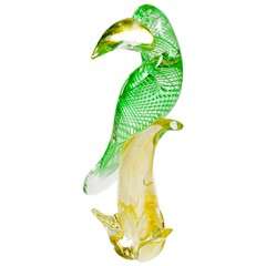 Spectacular Hand Blown Murano Glass Bird with 24K Gold Flecks