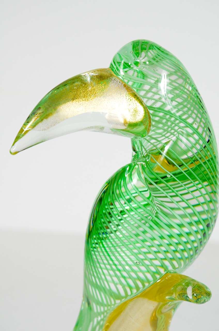 Italian Spectacular Hand Blown Murano Glass Bird with 24K Gold Flecks