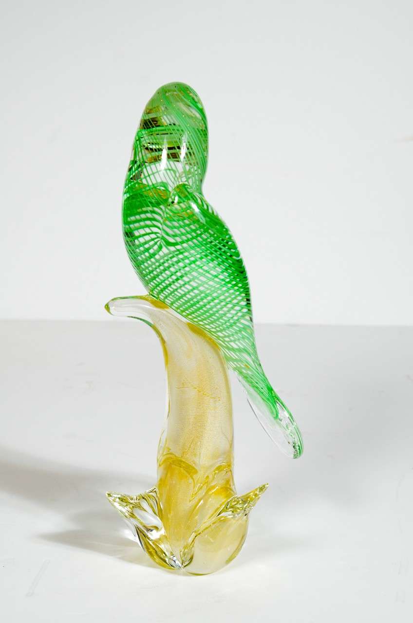 Spectacular Hand Blown Murano Glass Bird with 24K Gold Flecks 1