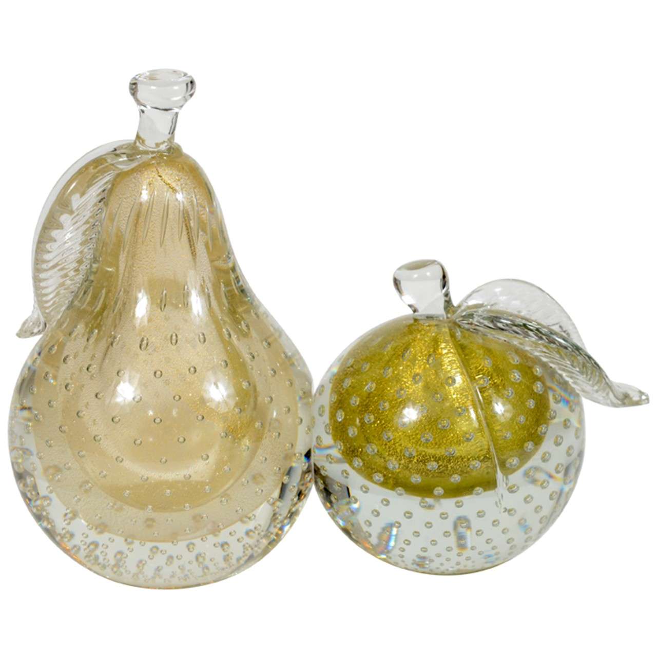 Gorgeous set of Hand Blown Murano Glass Pear and Apple by Barbini