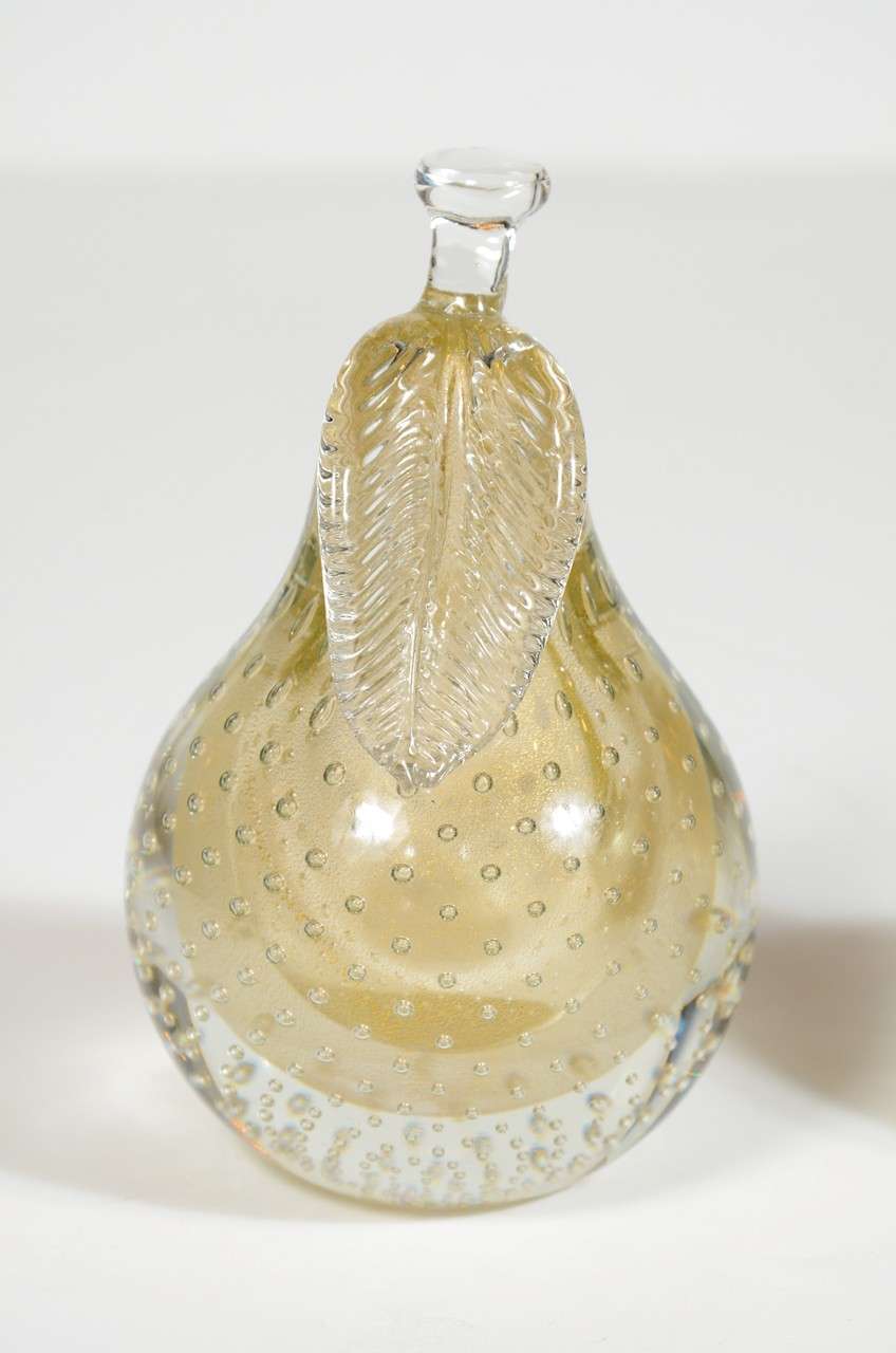 Mid-Century Modern Gorgeous set of Hand Blown Murano Glass Pear and Apple by Barbini