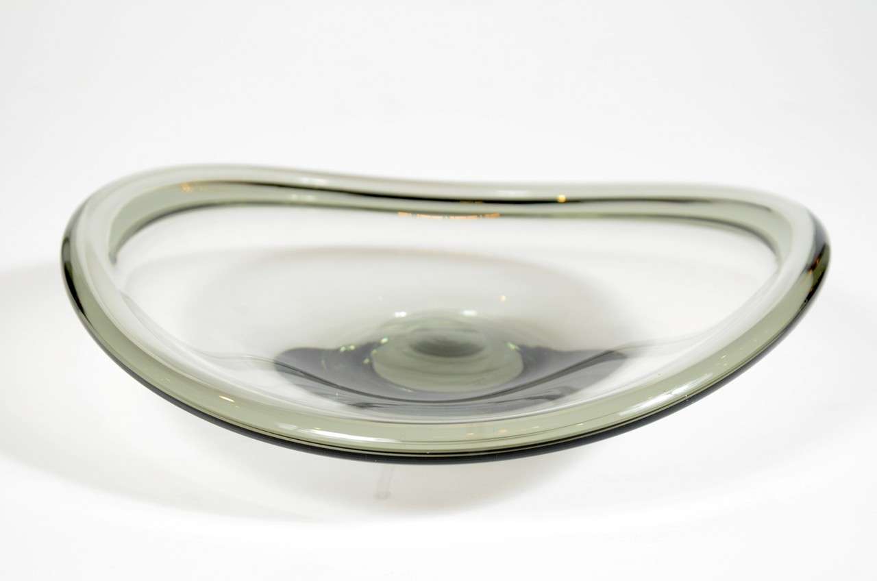 Mid-Century Modern Modernist Smoked Art Glass Bowl by Holmgaard