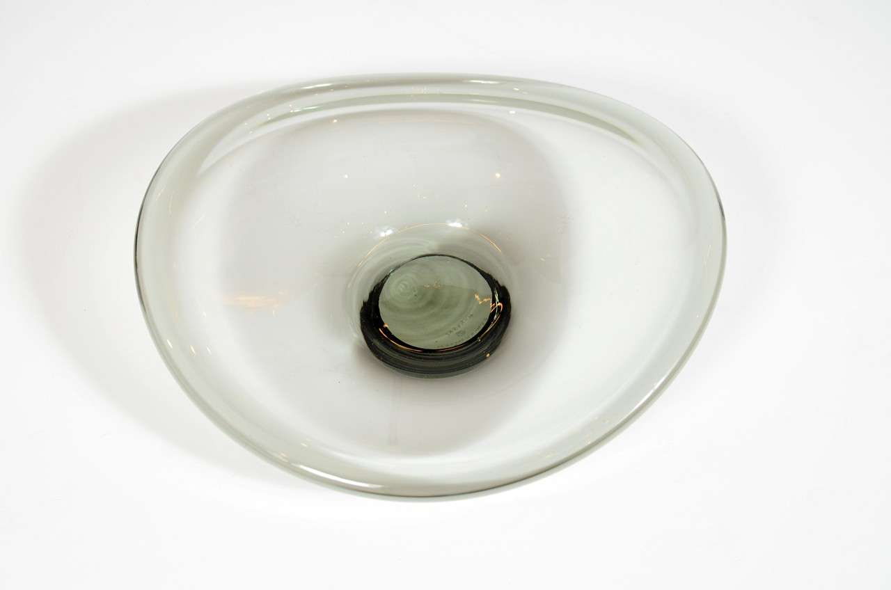 Danish Modernist Smoked Art Glass Bowl by Holmgaard