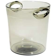 Modernist Ice Bucket in Hand Blown Smoked Glass and Signed Holmgaard.
