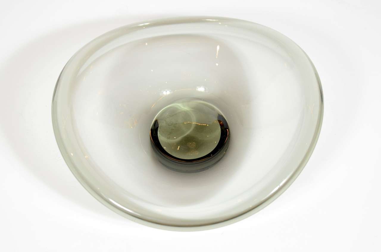 Gorgeous organic form in hand blown smoked glass and signed Holmgaard.