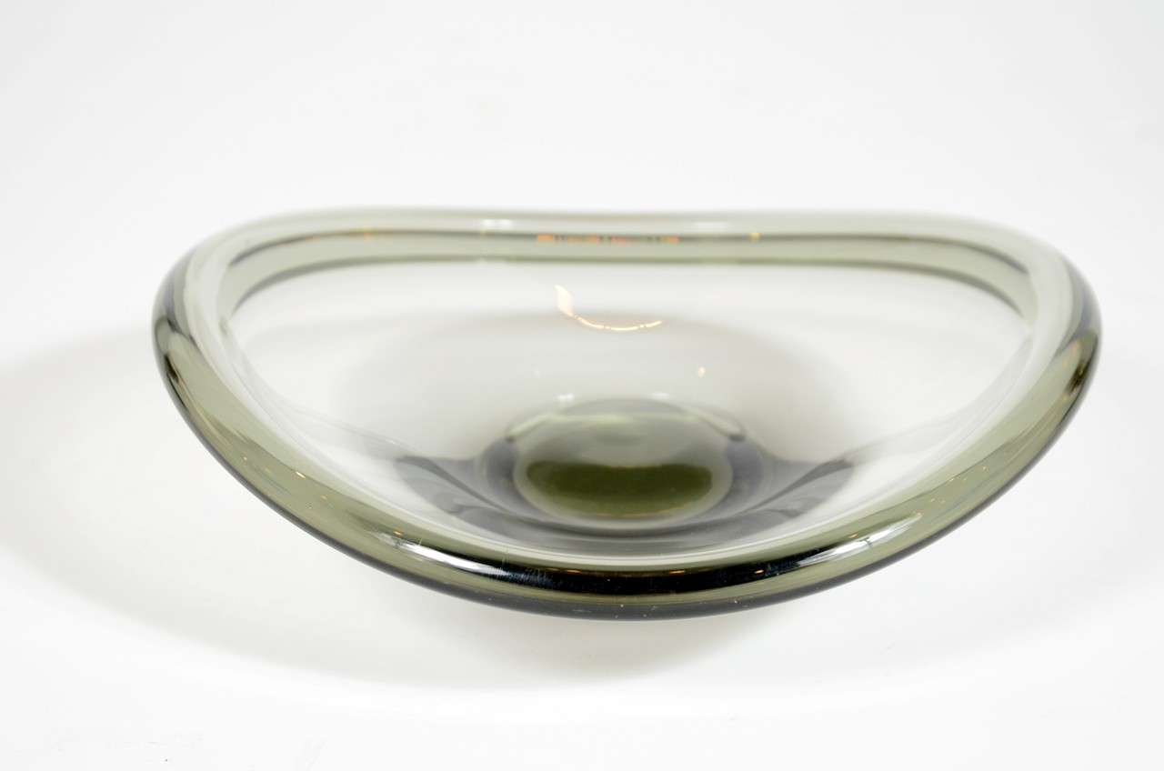 Mid-Century Modern Modernist Smoked Art Glass Bowl by Holmgaard