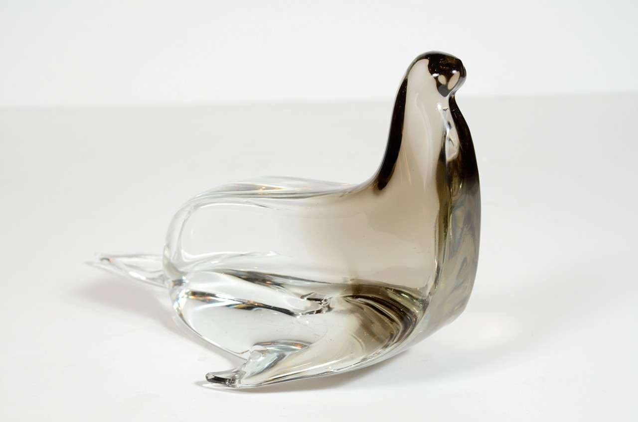Gorgeous Hand Blown Murano Smoked Glass Seal by Licio Zanetti