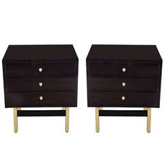 Pair of Mid-Century Side Tables/Nightstands with Nickel and Brass Fittings
