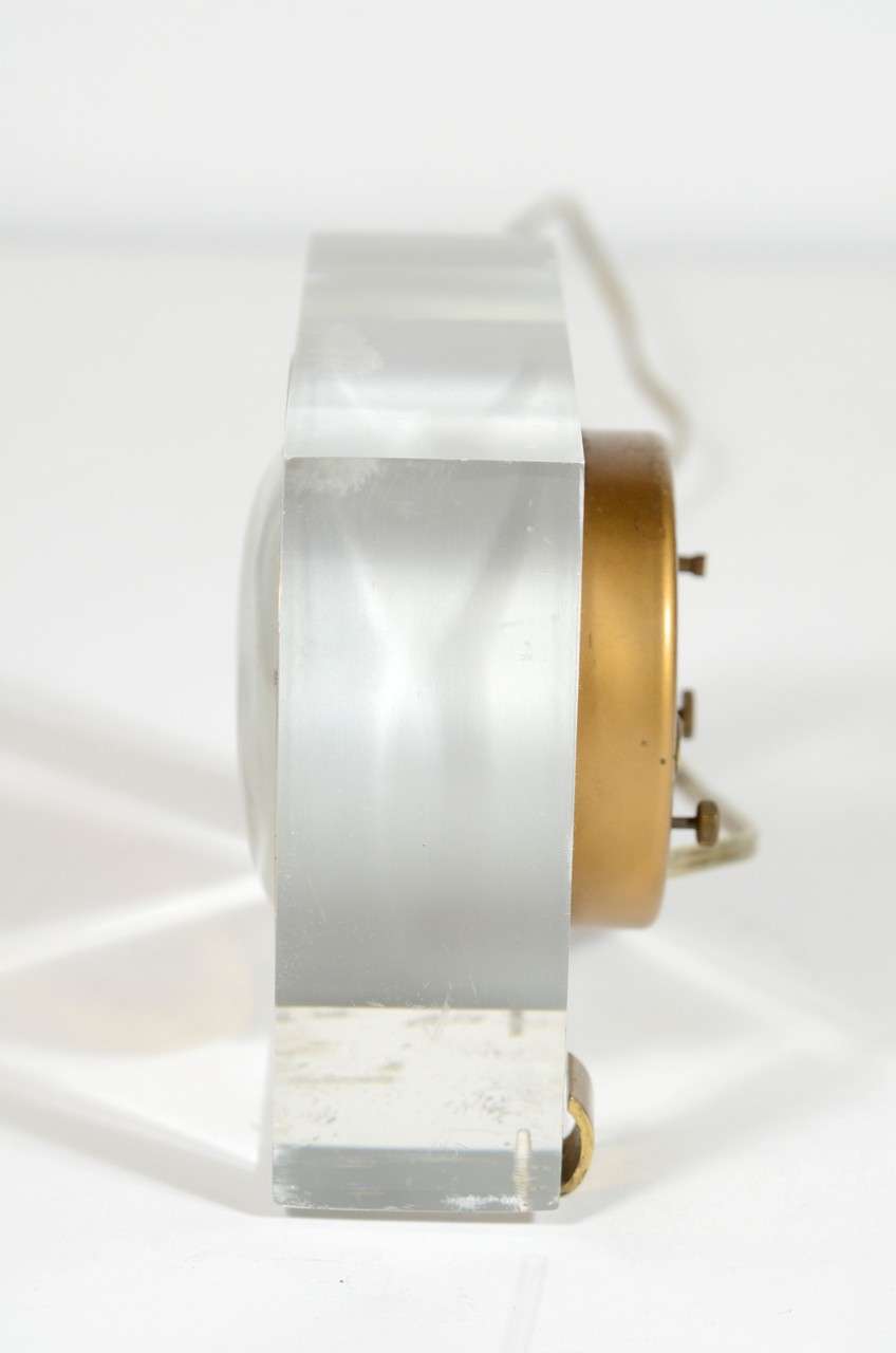 American Modernist Lucite and Brass Clock by Telechron