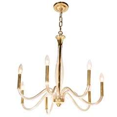 Modernist Seven-Arm Murano Glass Chandelier with 24K Gold & Brass Fittings