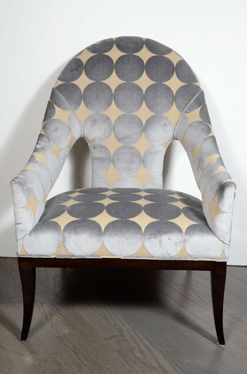 Mid-Century Modern Pair of Modernist Spoon Back Arm Chairs in Gauffraged Velvet