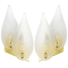 Pair of Mid-Century Modernist Stylized Leaf Frosted Glass Sconces