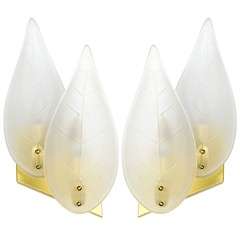 Pair of Mid-Century Modernist Stylized Leaf Frosted Glass Sconces 10