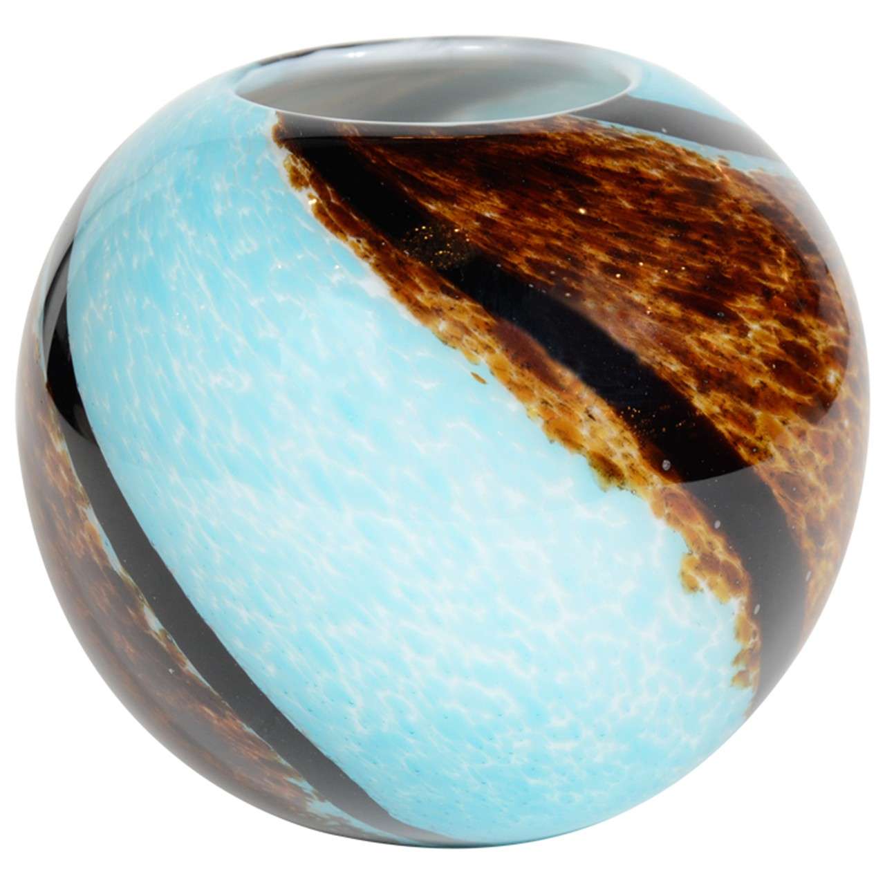MidCentury Spiral Hand Blown Murano Glass Round Vase at 1stDibs