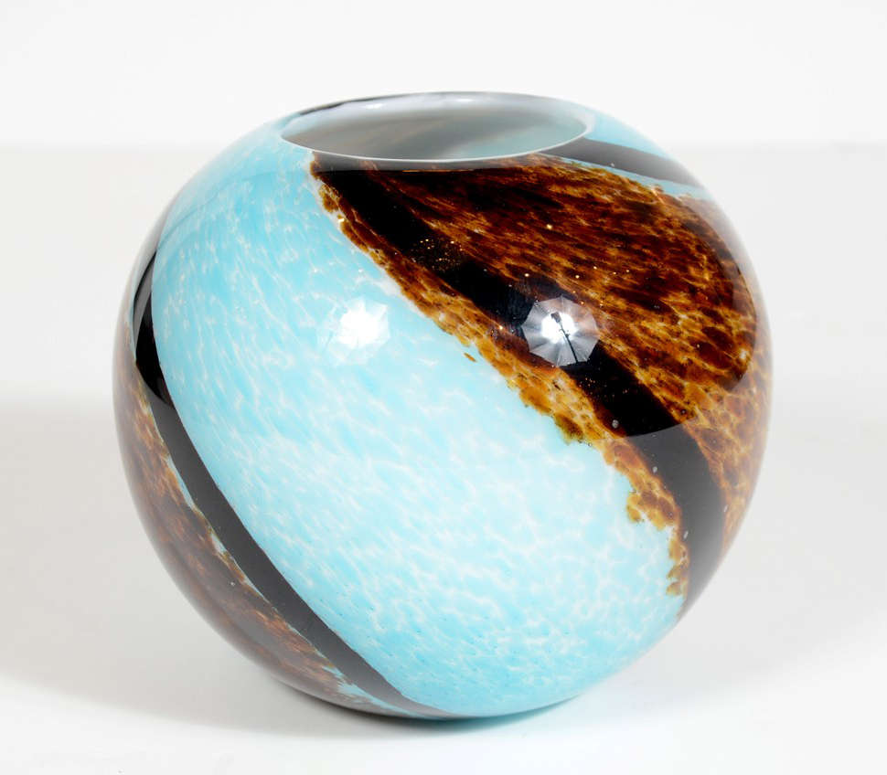MidCentury Spiral Hand Blown Murano Glass Round Vase at 1stDibs