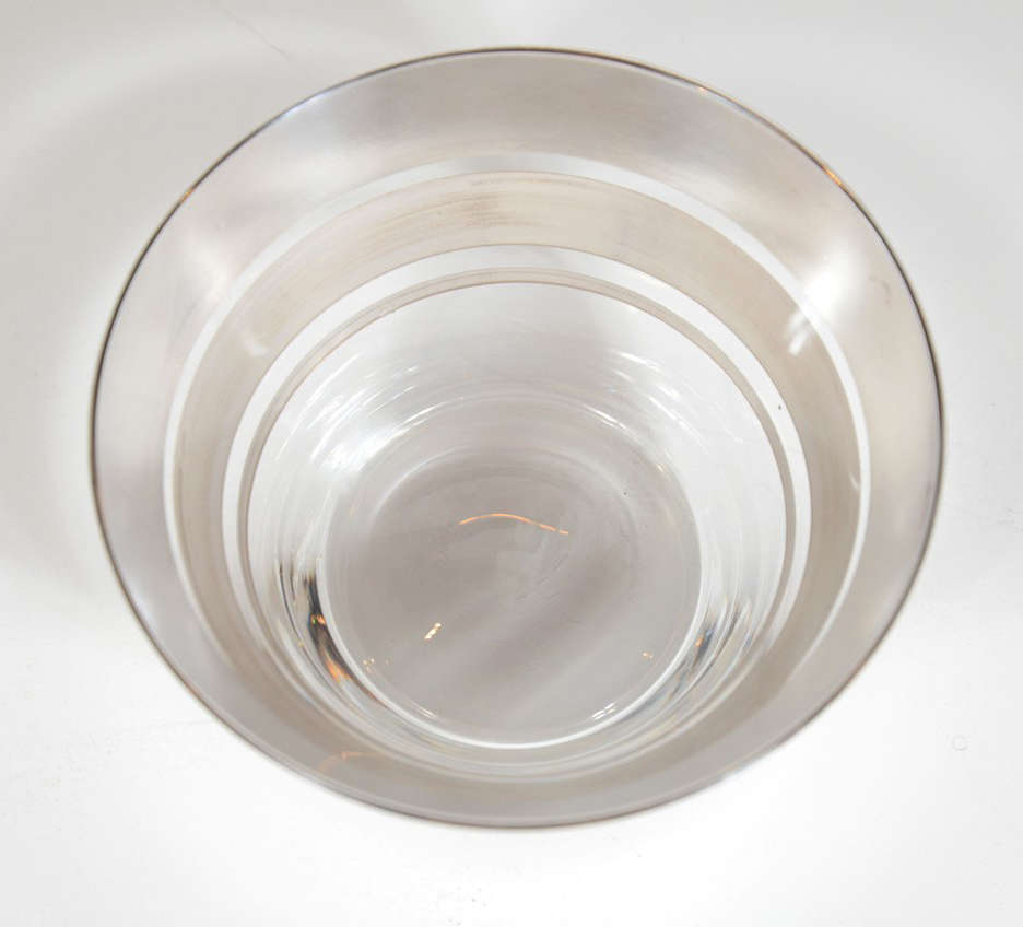 Set of Twelve Art Deco Glass Dessert Bowls with Concentric Sterling