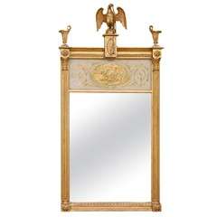 Swedish Gilt Pier Mirror with Eglomise Panel and Eagle Crest, c. 1800