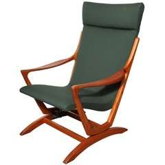 Danish Modern Teak Highback Rocking Chair with Green Upholstery