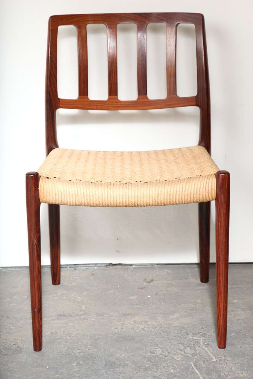 Set of 6 No. 83 Danish Vintage Rosewood Dining Chairs by Niels Moller 1