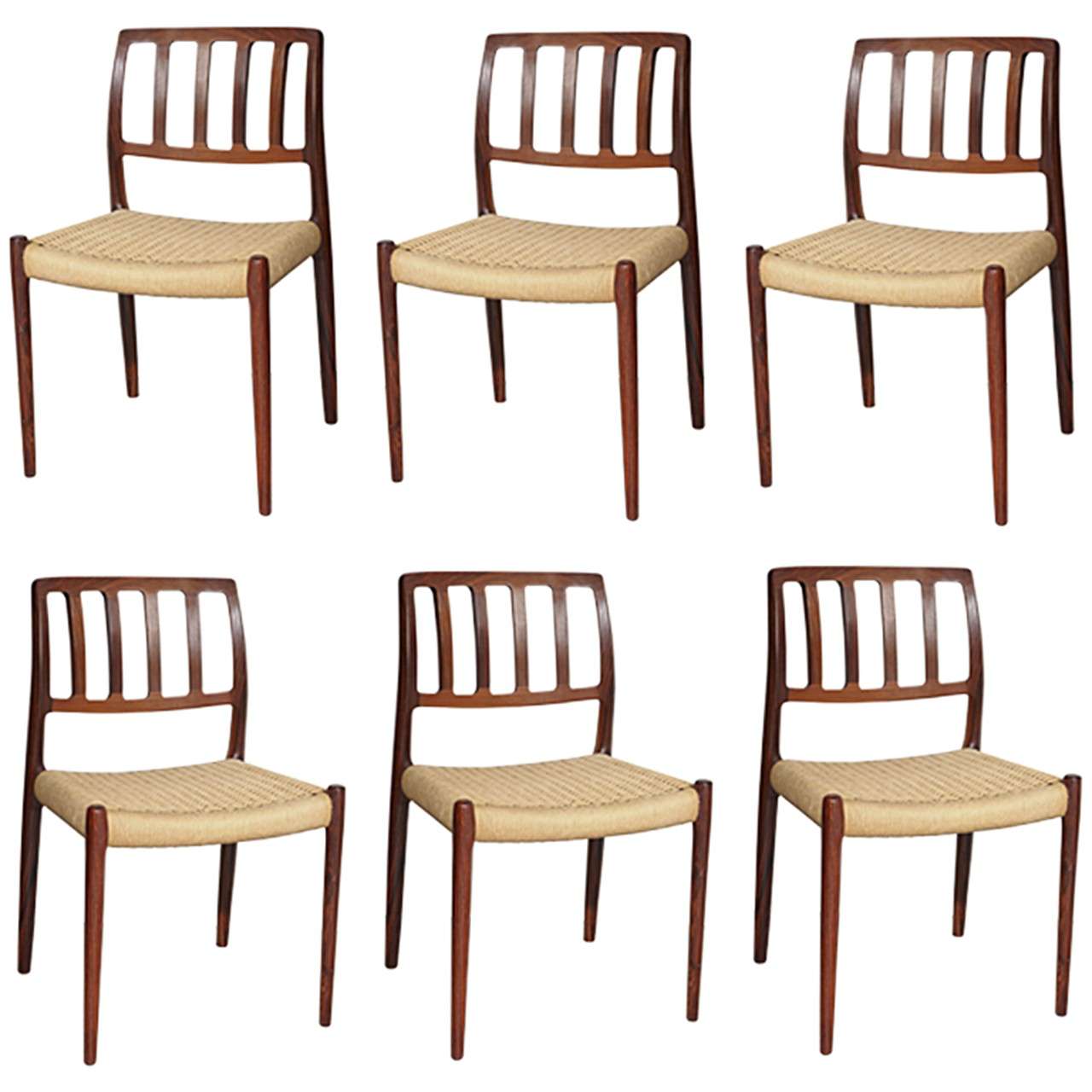 Set of 6 No. 83 Danish Vintage Rosewood Dining Chairs by Niels Moller
