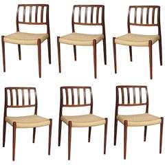 Set of 6 No. 83 Danish Vintage Rosewood Dining Chairs by Niels Moller