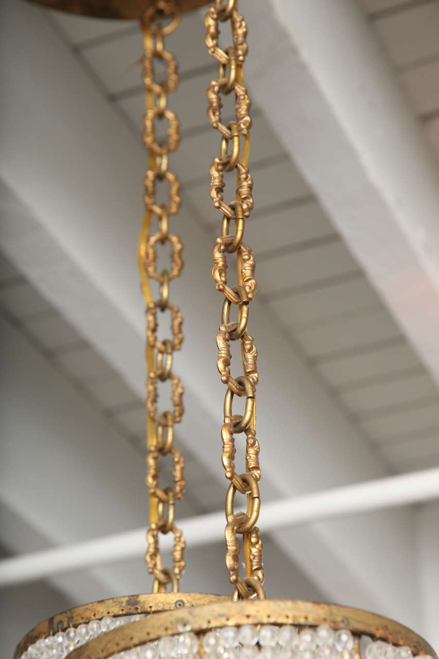 Mid-20th Century Beaded Crystal and Gilt Metal Chandelier 3