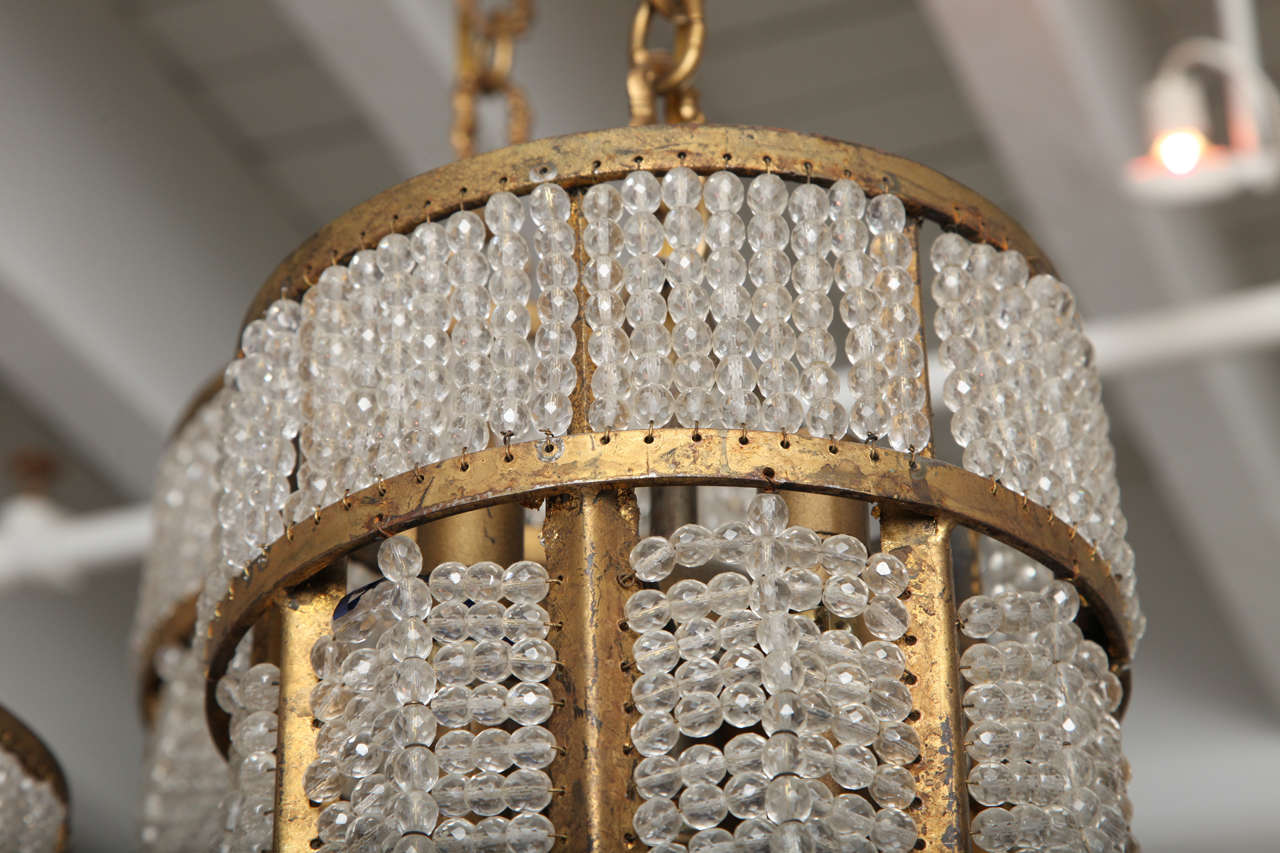 Mid-20th Century Beaded Crystal and Gilt Metal Chandelier 5