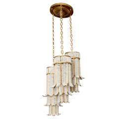 Mid-20th Century Beaded Crystal and Gilt Metal Chandelier