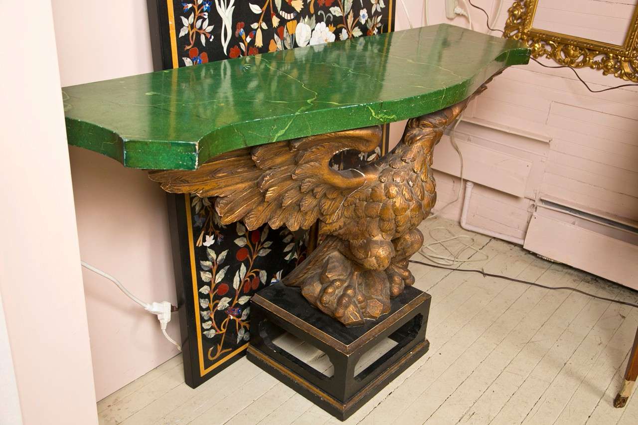 Wood Faux Marble Top Eagle Console For Sale