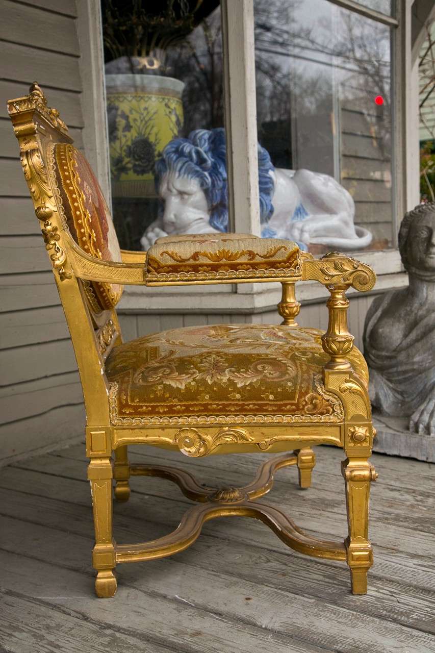 Gilt Louis XVI Style   3  Piece Gilded Salon Set For Sale