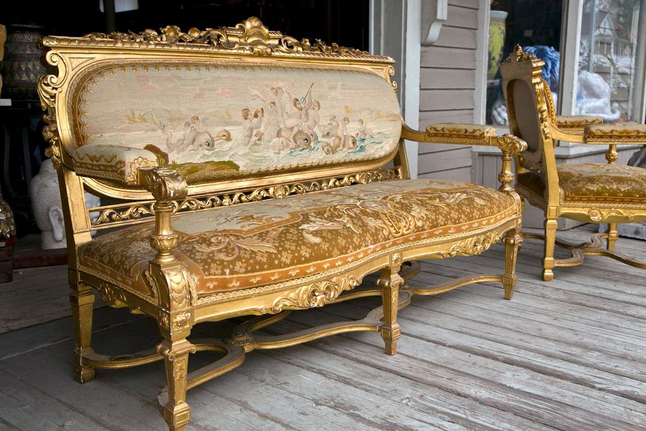 19th Century Louis XVI Style   3  Piece Gilded Salon Set For Sale