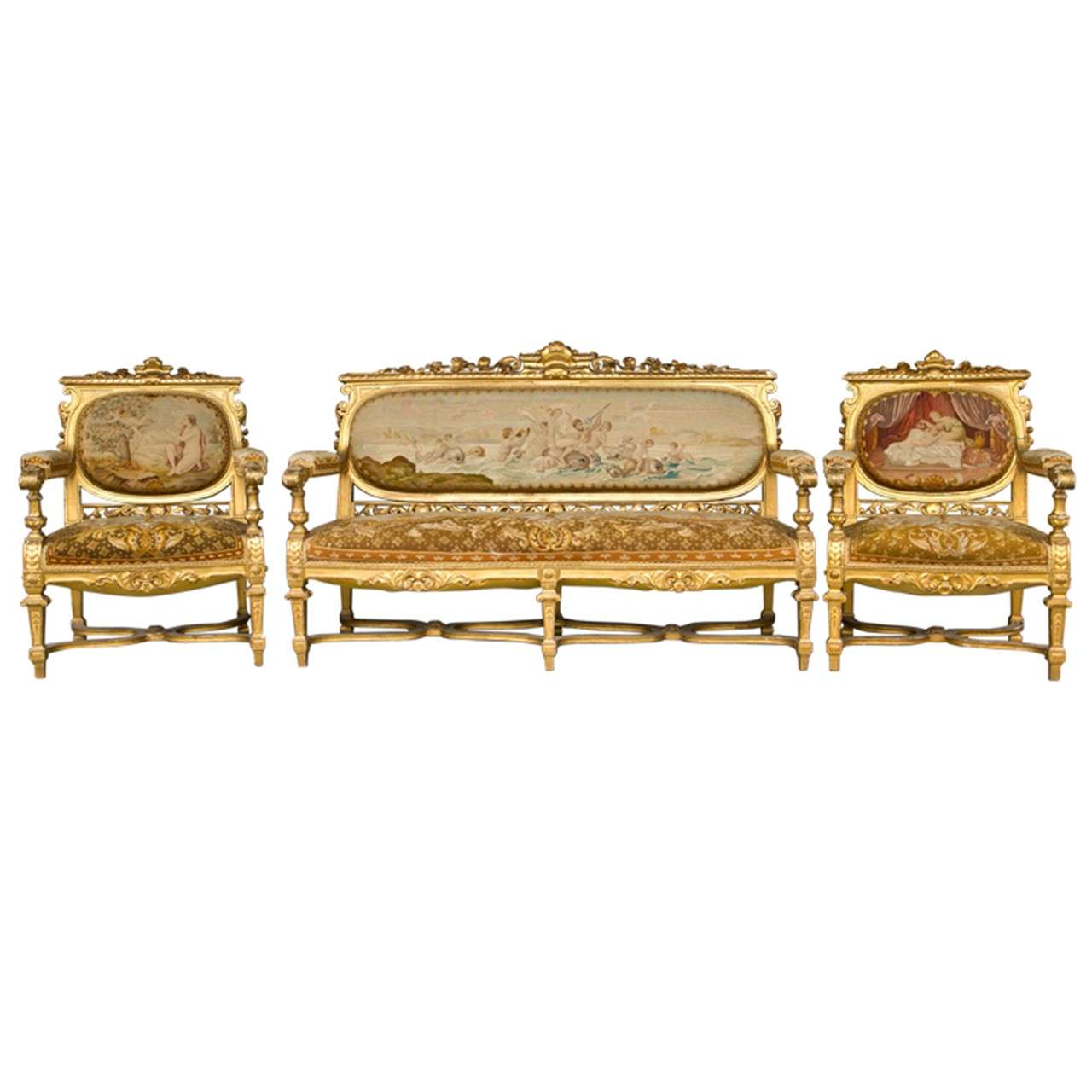 Louis XVI Style   3  Piece Gilded Salon Set For Sale