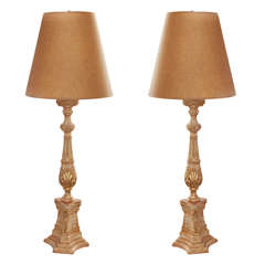 Antique Pair of 19th c. Italian Candlesticks Mounted as Lamps